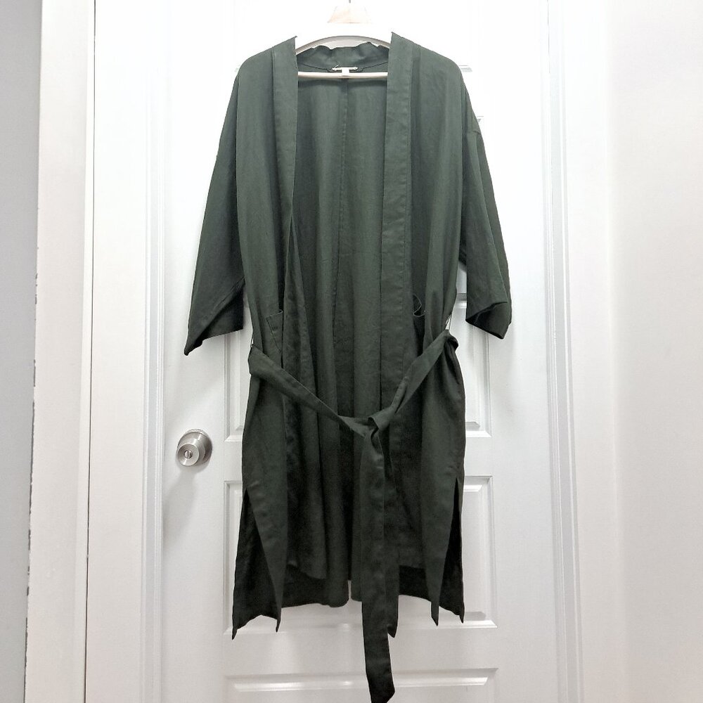 Eileen Fisher High Collar Linen Long Jacket with Belt Size 1X - Picture 2 of 11